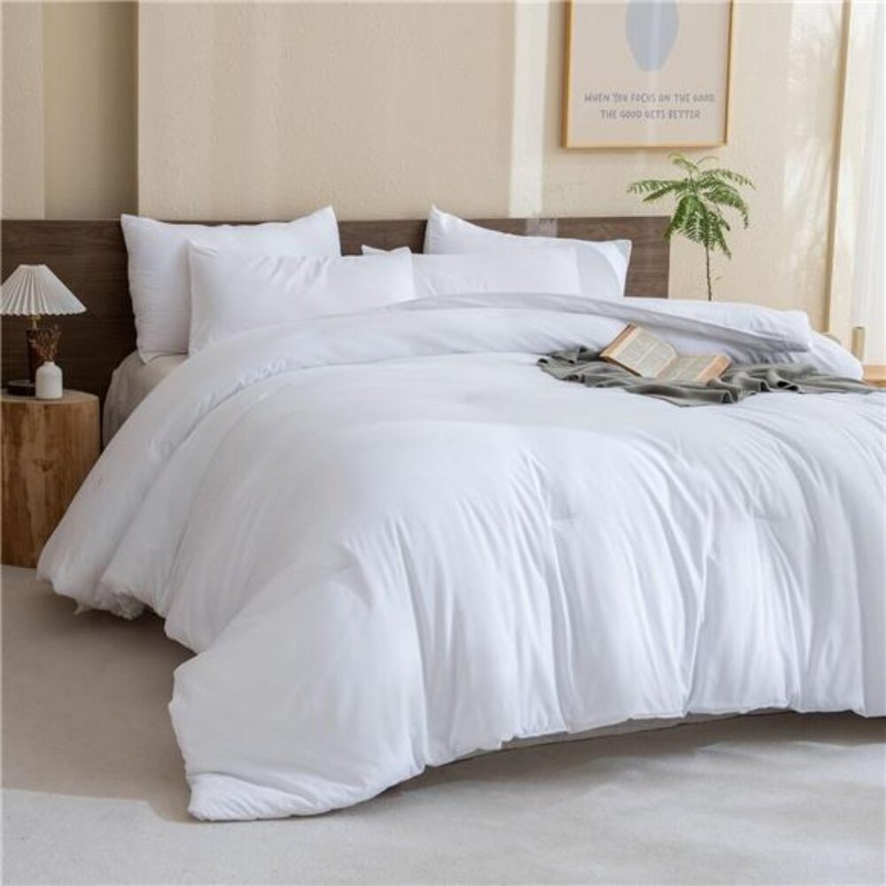 Classic Pure White Comforter Queen Size, 3 Pieces Boho Comforter Set